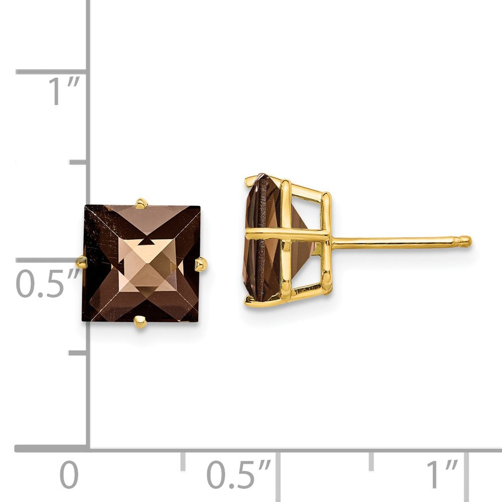 14k Yellow Gold 8mm Square Checker-Cut Smok Yellow Gold Quartz Earrings