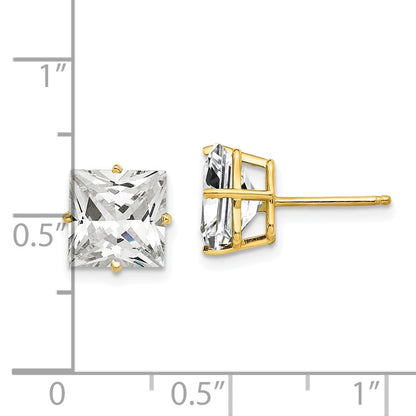 14k Yellow Gold 8mm Princess Cut Cubic Zirconia Earrings