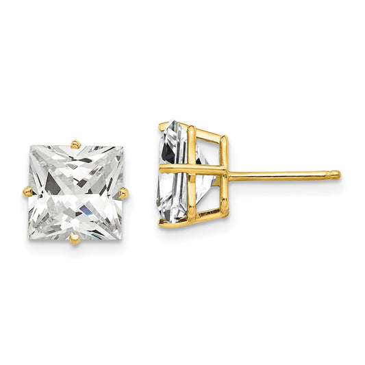 14k Yellow Gold 8mm Princess Cut Cubic Zirconia Earrings