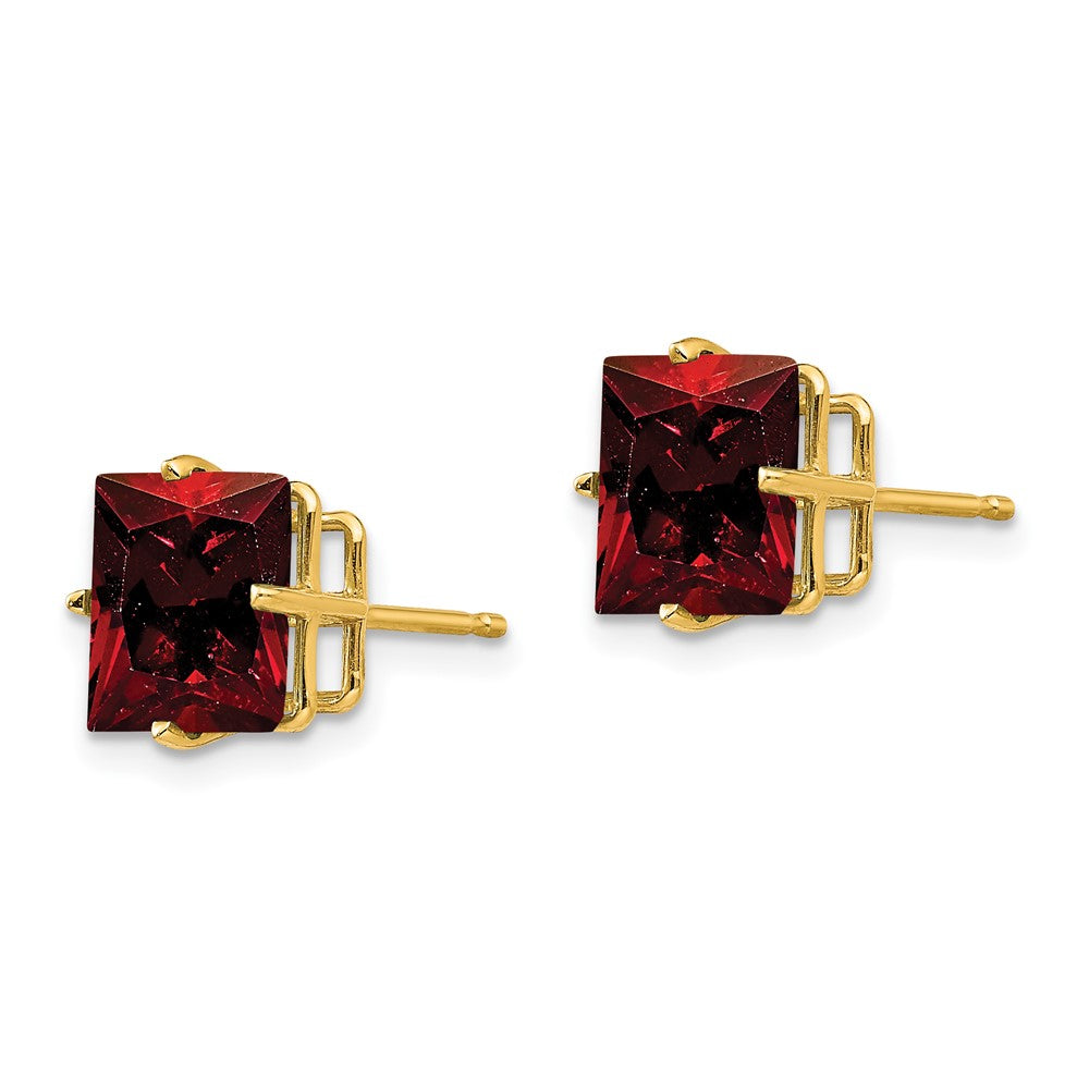 14k Yellow Gold 8mm Princess Cut Garnet Earrings