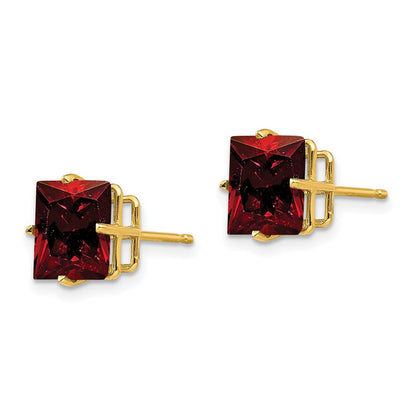 14k Yellow Gold 8mm Princess Cut Garnet Earrings
