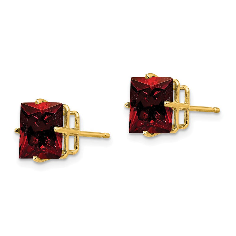 14k Yellow Gold 8mm Princess Cut Garnet Earrings
