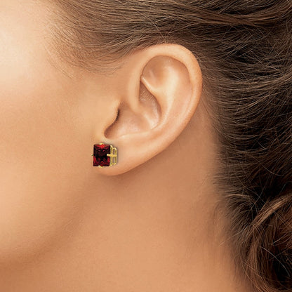 14k Yellow Gold 8mm Princess Cut Garnet Earrings