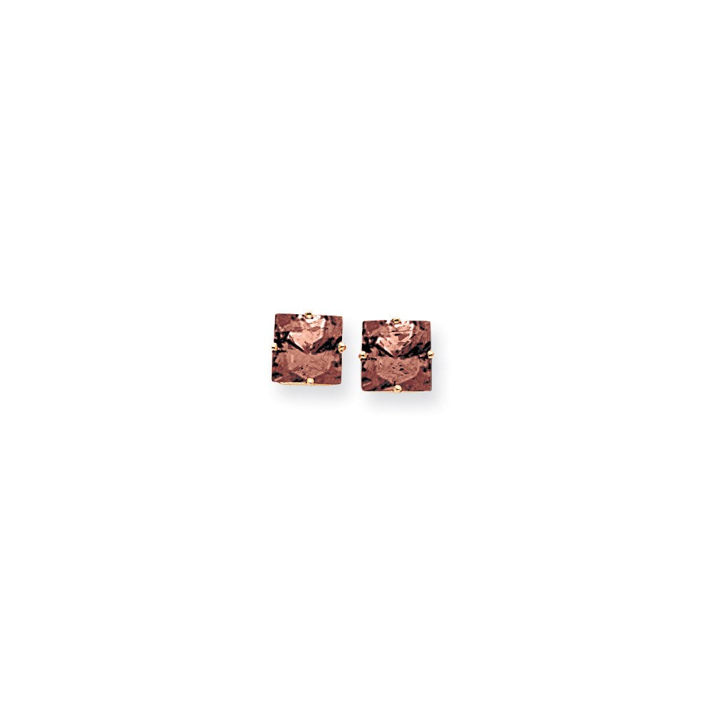 14k Yellow Gold 8mm Princess Cut Rhodolite Garnet earring