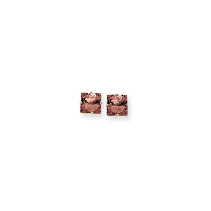 14k Yellow Gold 8mm Princess Cut Rhodolite Garnet earring