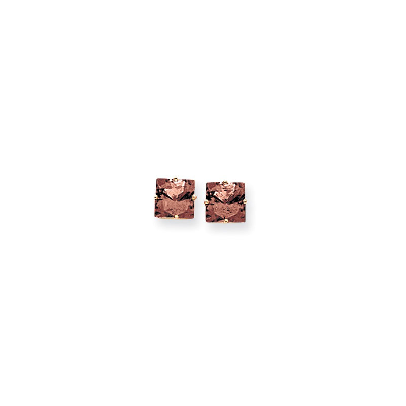 14k Yellow Gold 8mm Princess Cut Rhodolite Garnet earring
