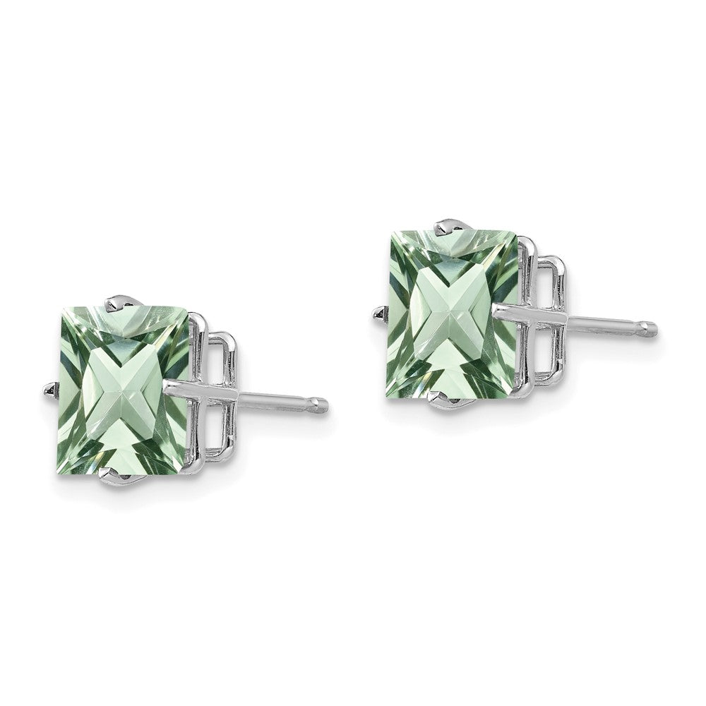 14k White Gold Princess 4-Prong 8.0mm Green Quartz Earrings