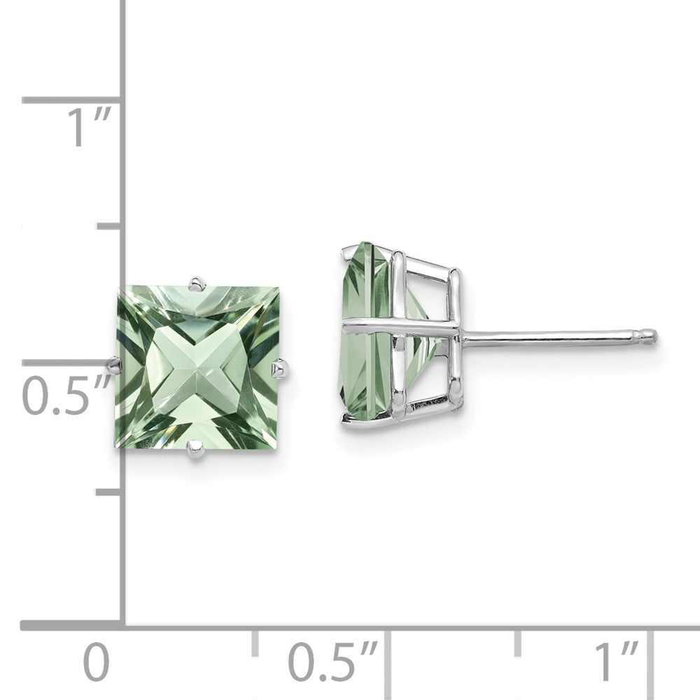 14k White Gold Princess 4-Prong 8.0mm Green Quartz Earrings