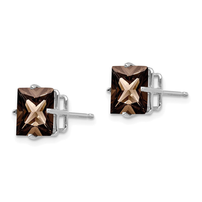 14k White Gold Princess 4-Prong 8.0mm Smok Yellow Gold Quartz Earrings