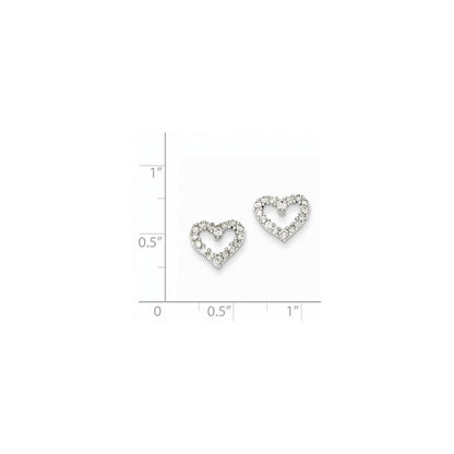 14k White Gold Real Diamond Heart Earrings