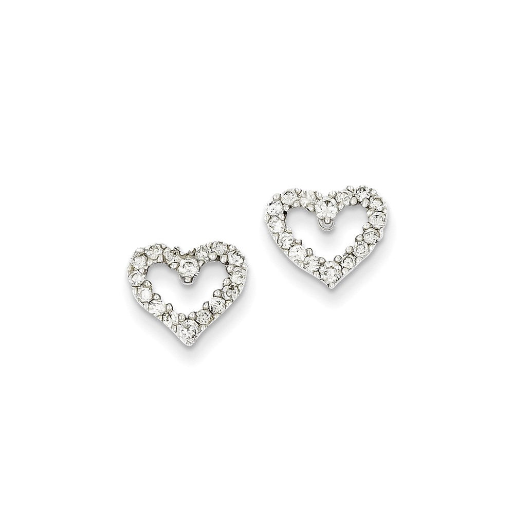 14k White Gold Real Diamond Heart Earrings
