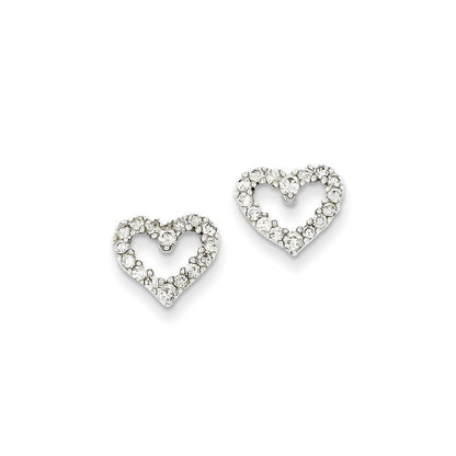 14k White Gold Real Diamond Heart Earrings