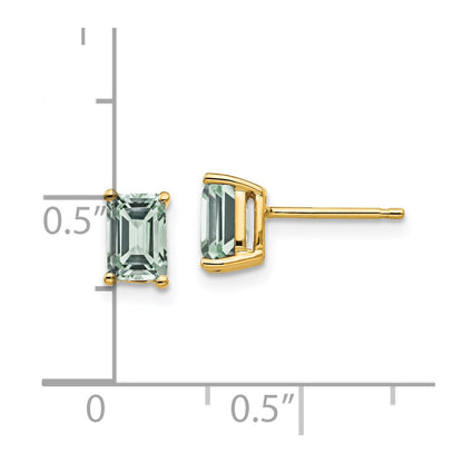 14k Yellow Gold 6x4 Emerald-Cut Green Quartz Earrings