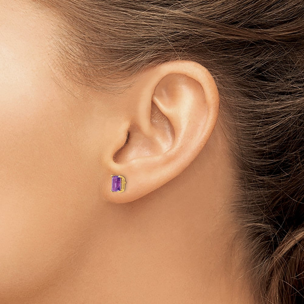 14k Yellow Gold 6x4mm Emerald Cut Amethyst Earrings