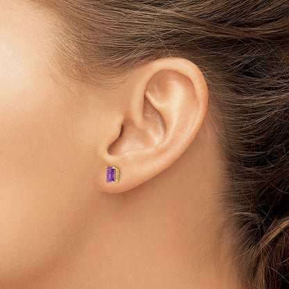 14k Yellow Gold 6x4mm Emerald Cut Amethyst Earrings