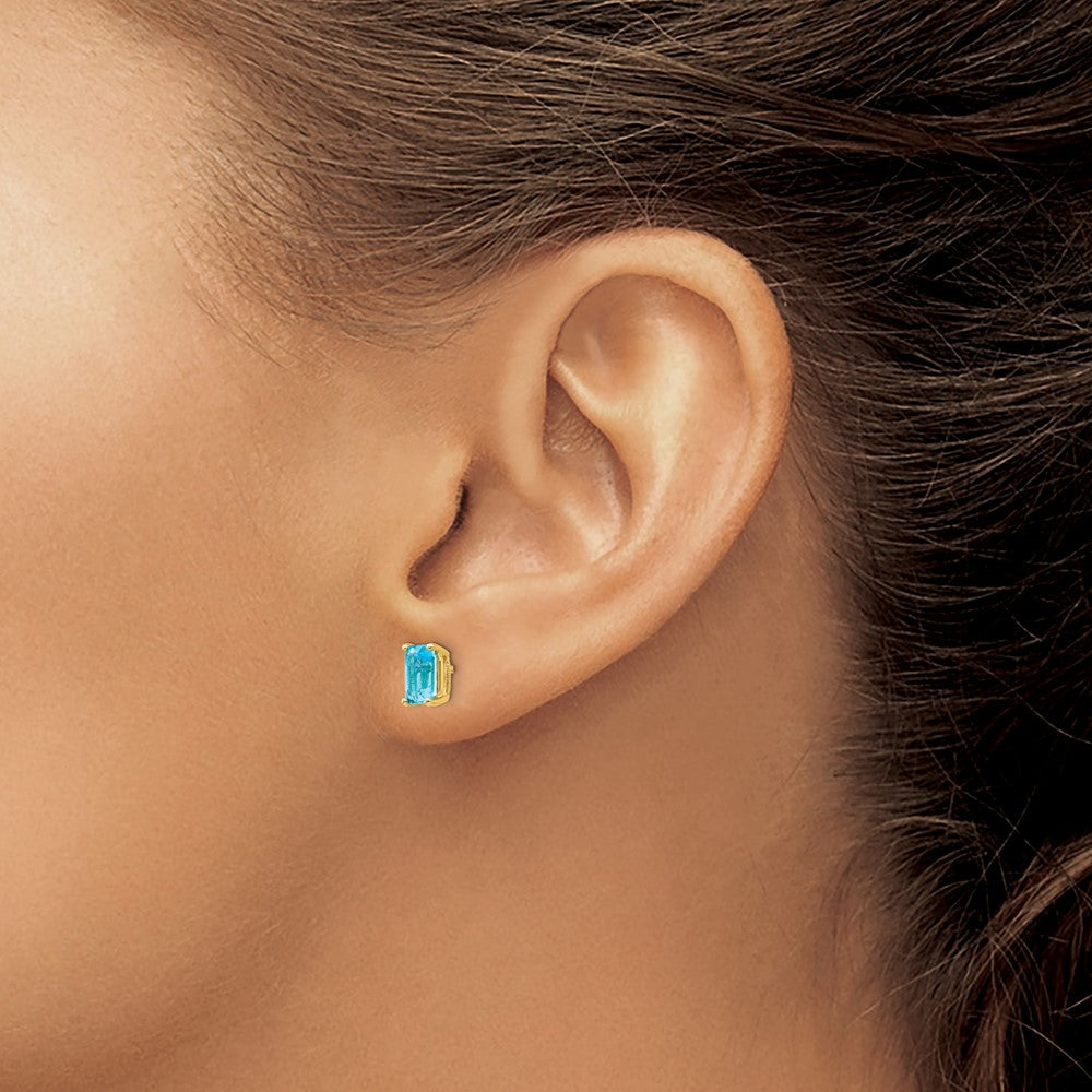 14k Yellow Gold 6x4mm Emerald Cut Blue Topaz Earrings