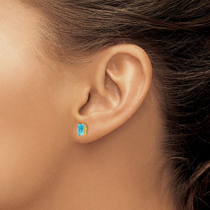 14k Yellow Gold 6x4mm Emerald Cut Blue Topaz Earrings