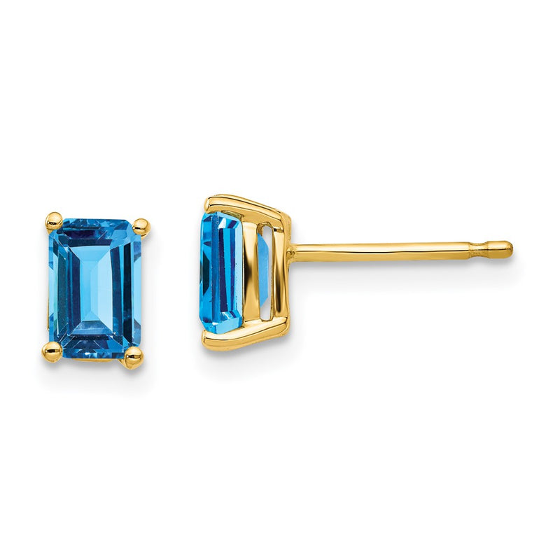14k Yellow Gold 6x4mm Emerald Cut Blue Topaz Earrings