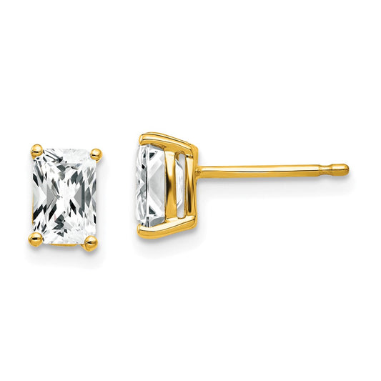 14k Yellow Gold 6x4mm Radiant Cut Cubic Zirconia Earrings