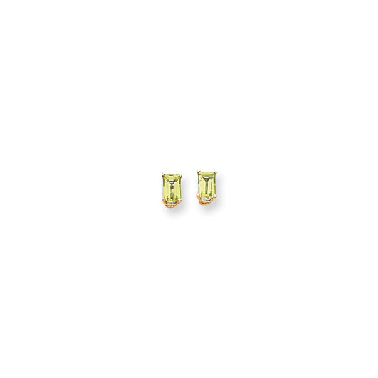 14k Yellow Gold 6x4mm Emerald Cut Peridot Earrings