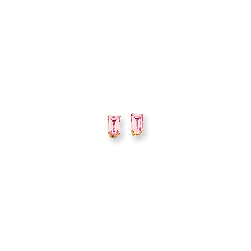 14k Yellow Gold 6x4mm Emerald Cut Pink Tourmaline earring