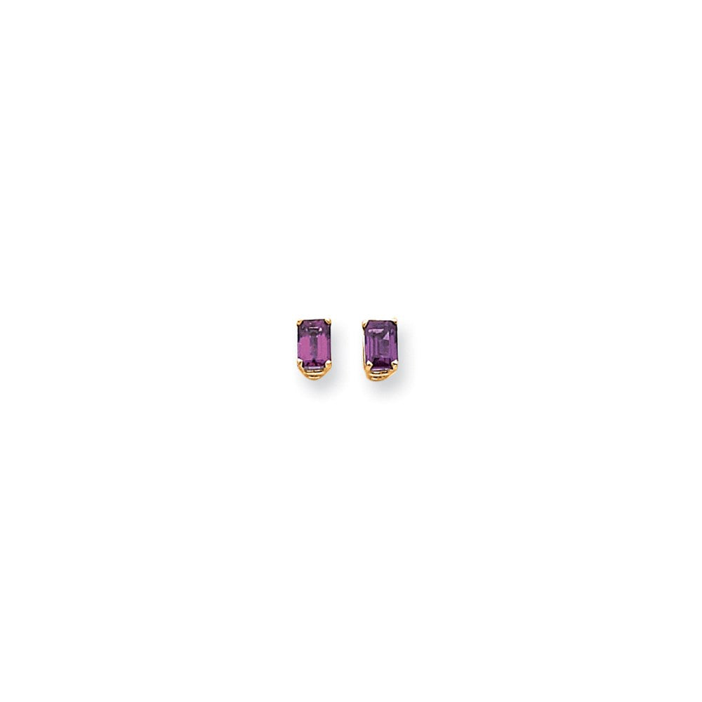 14k Yellow Gold 6x4mm Emerald Cut Rhodolite Garnet earring