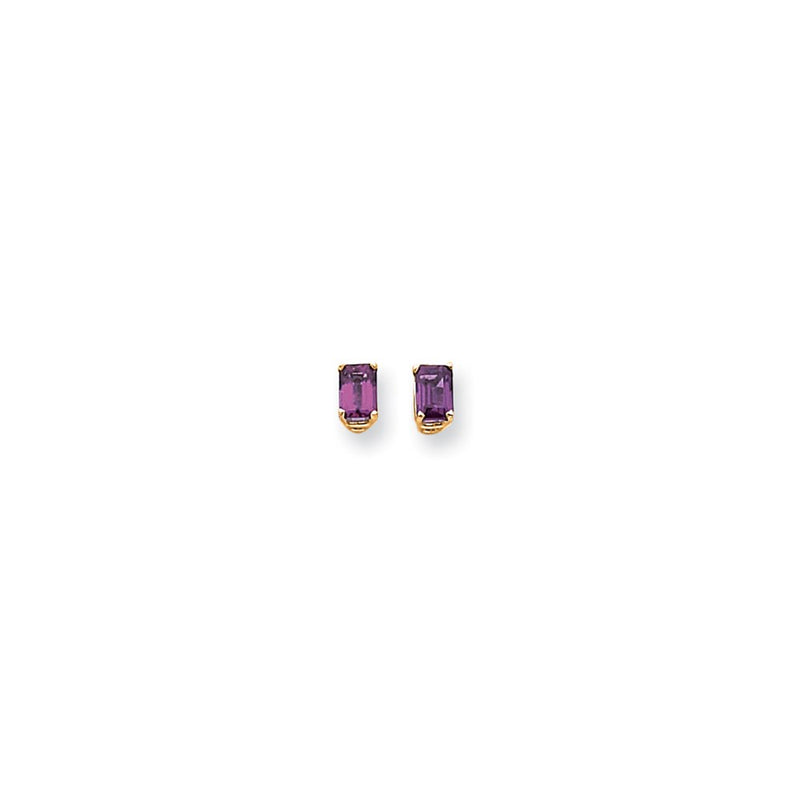 14k Yellow Gold 6x4mm Emerald Cut Rhodolite Garnet earring