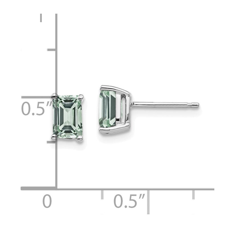 14k White Gold 6x4mm Emerald-Cut Green Quartz Earrings