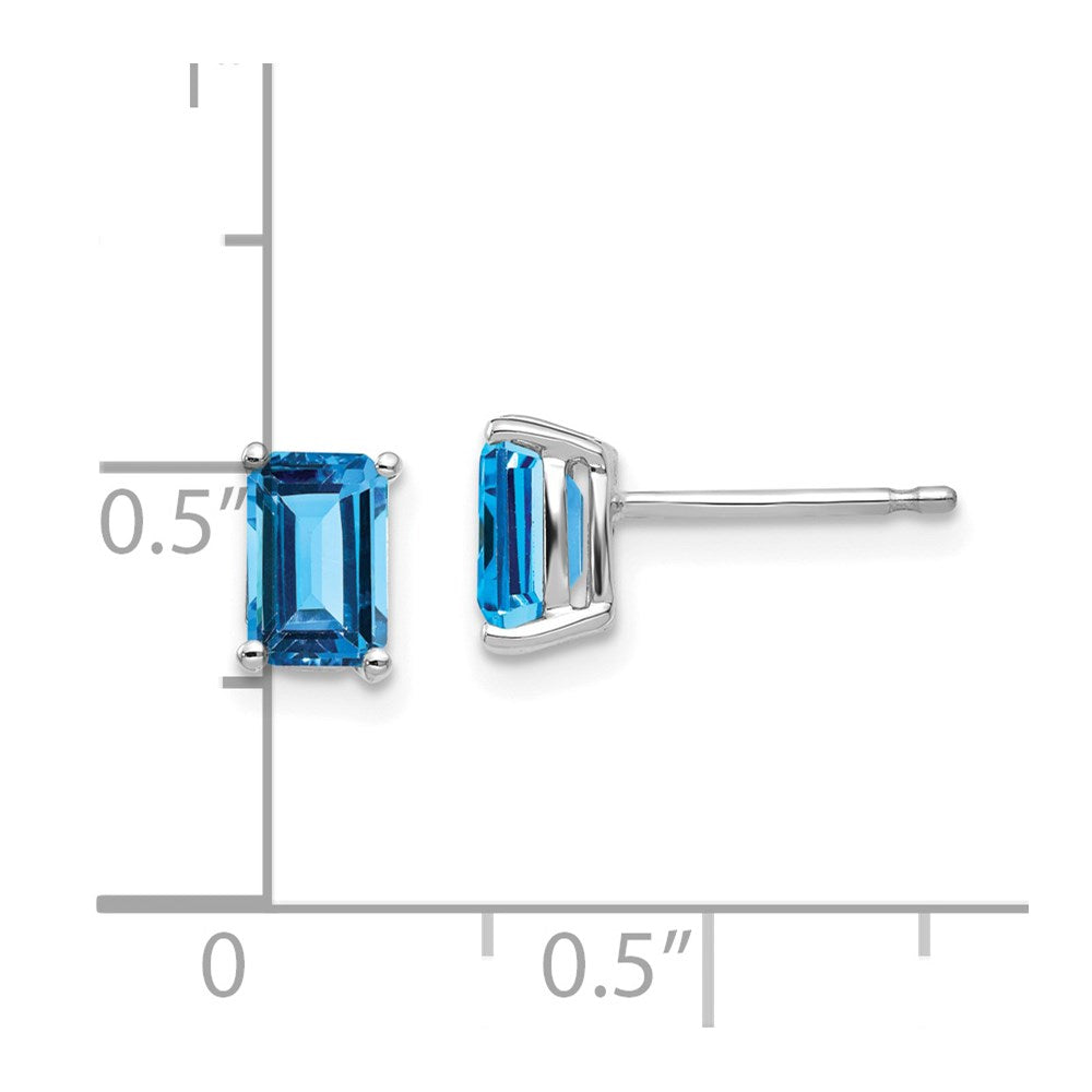 14k White Gold 6x4mm Emerald Cut Blue Topaz Earrings