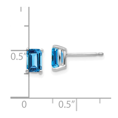 14k White Gold 6x4mm Emerald Cut Blue Topaz Earrings