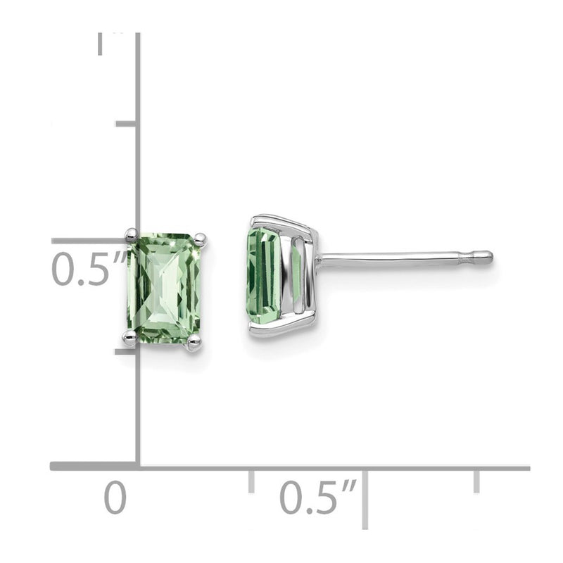 14k White Gold 6x4mm Octagon Checker-Cut Green Quartz Earrings