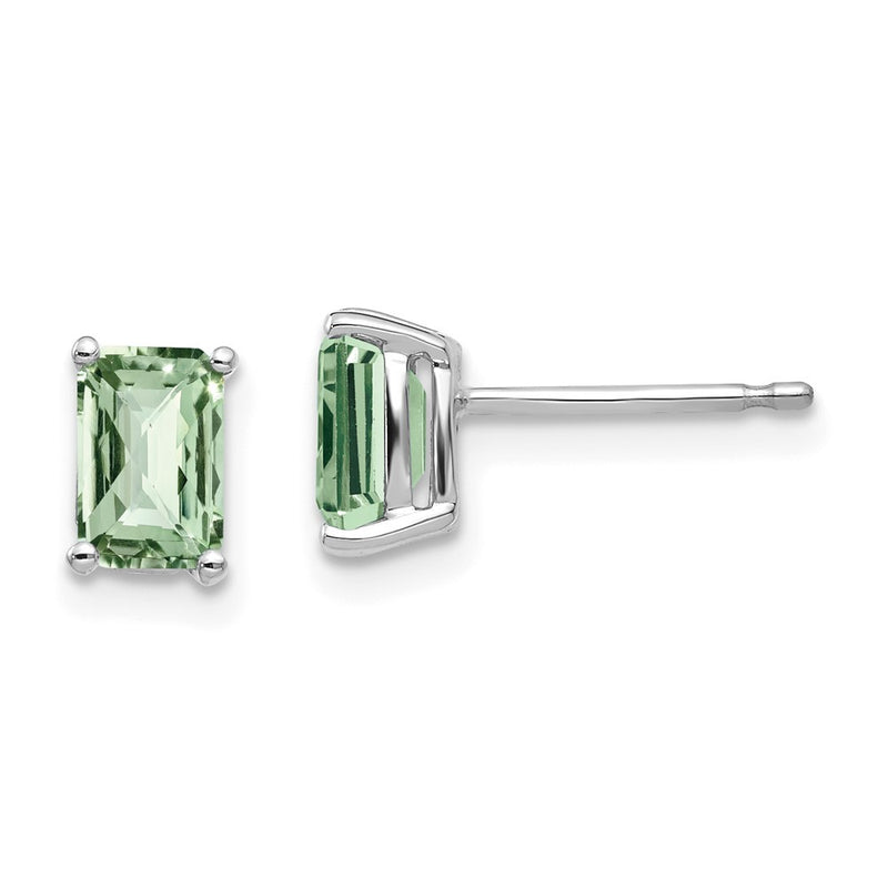 14k White Gold 6x4mm Octagon Checker-Cut Green Quartz Earrings
