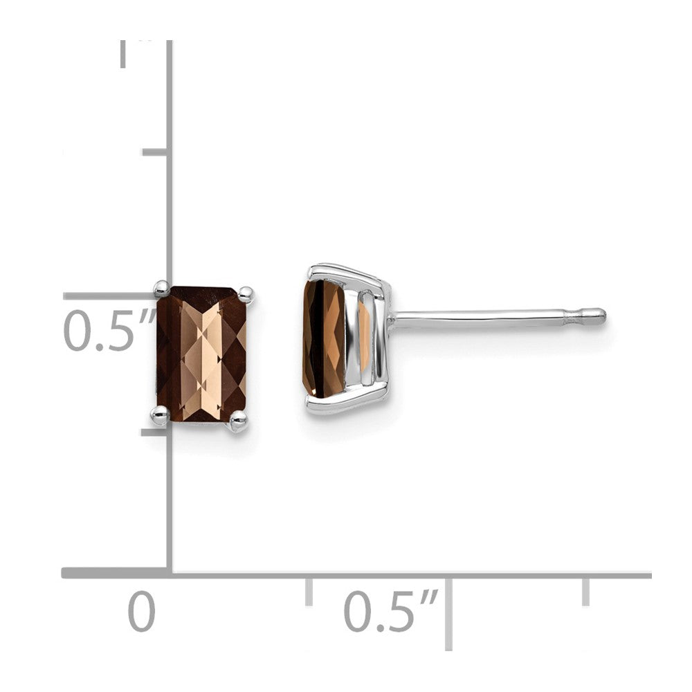 14k White Gold 6x4mm Octagon Checker-Cut Smok Yellow Gold Quartz Earrings
