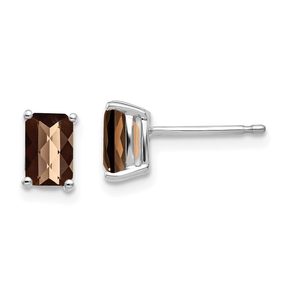 14k White Gold 6x4mm Octagon Checker-Cut Smok Yellow Gold Quartz Earrings
