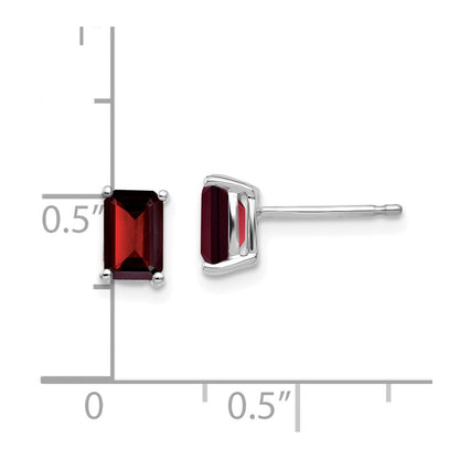 14k White Gold 6x4mm Emerald Cut Garnet Earrings