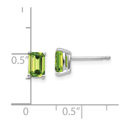 14k White Gold 6x4mm Emerald Cut Peridot Earrings