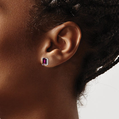 14k White Gold 6x4 Emerald Cut Rhodolite Garnet Stud Earrings