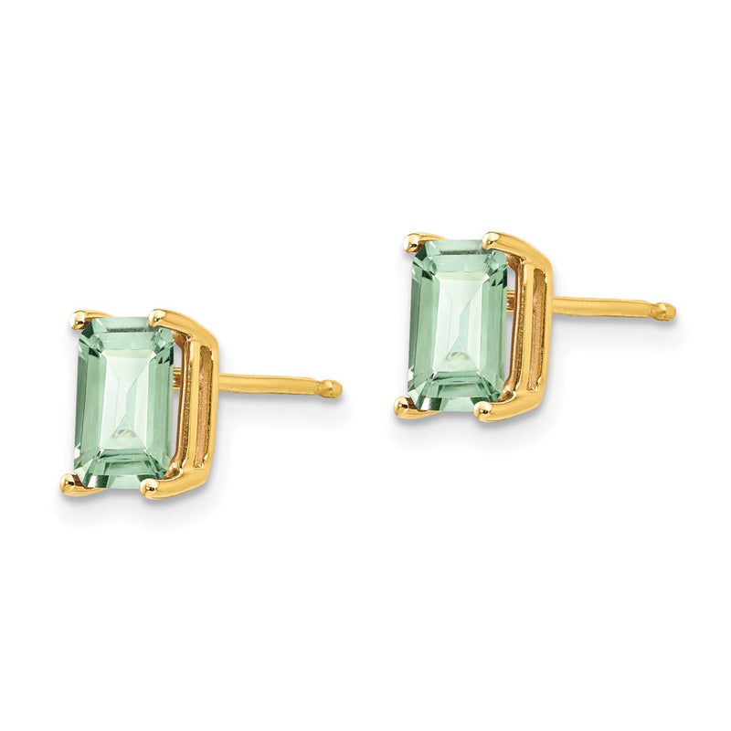 14k Yellow Gold 7x5 Emerald-Cut Green Quartz Earrings