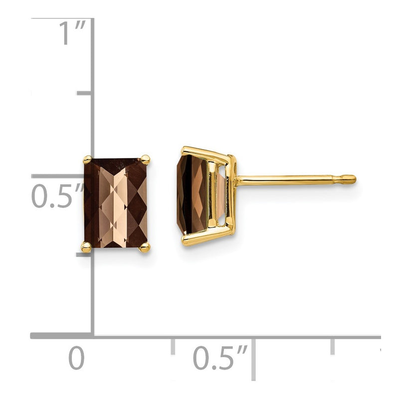 14k Yellow Gold 7x5 Octagon Checker-Cut Smok Yellow Gold Quartz Earrings