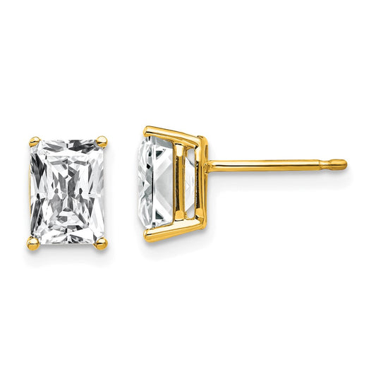 14k Yellow Gold 7x5mm Radiant Cut Cubic Zirconia Earrings