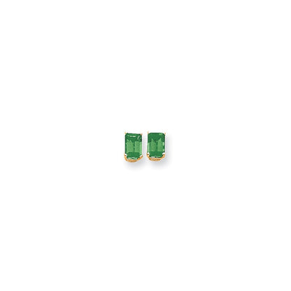 14k Yellow Gold 7x5mm Emerald Cut Emerald Earrings