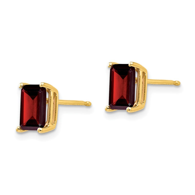 14k Yellow Gold 7x5mm Emerald Cut Garnet Earrings