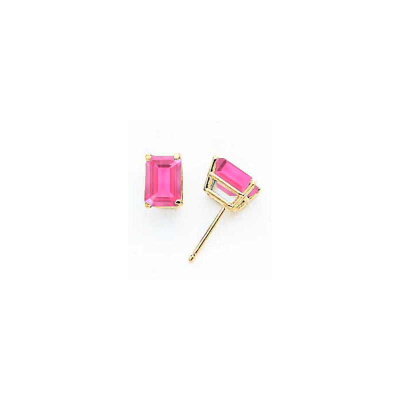 14k Yellow Gold 7x5mm Emerald Cut Pink Tourmaline earring