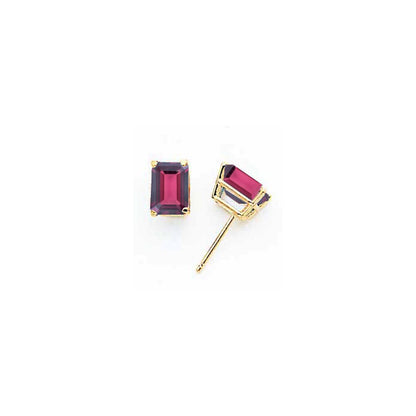 14k Yellow Gold 7x5mm Emerald Cut Rhodolite Garnet earring