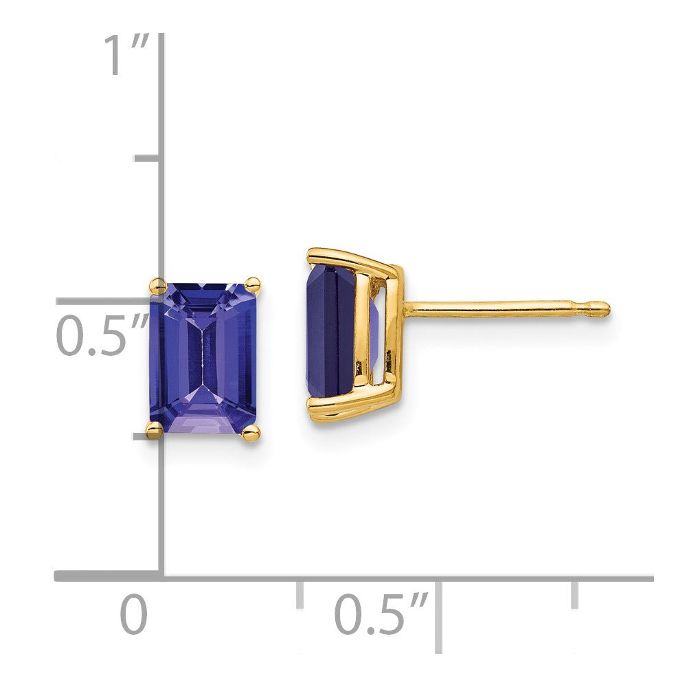 14k Yellow Gold 7x5mm Emerald Cut Tanzanite earring