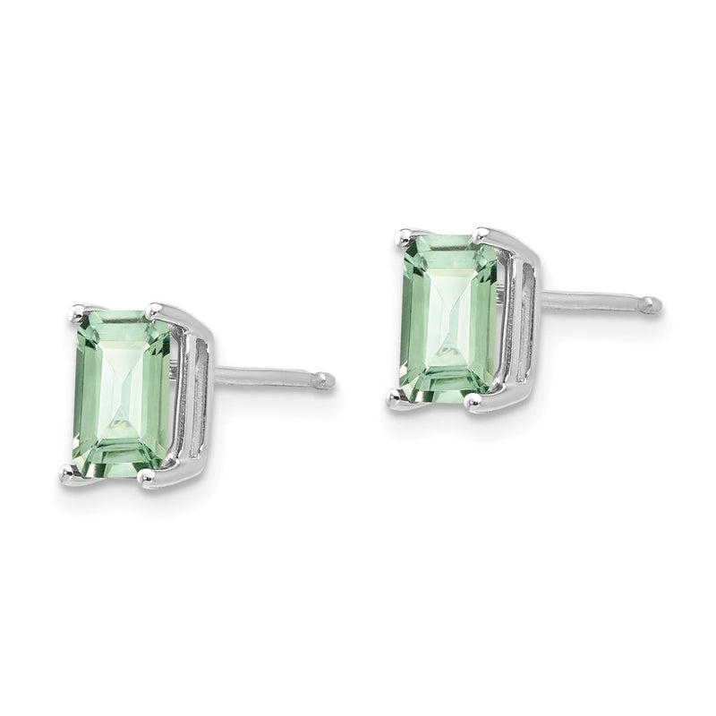 14k White Gold 7x5mm Emerald-Cut Green Quartz Earrings