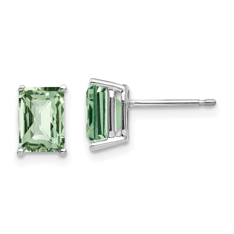 14k White Gold 7x5mm Octagon Checker-Cut Green Quartz Earrings