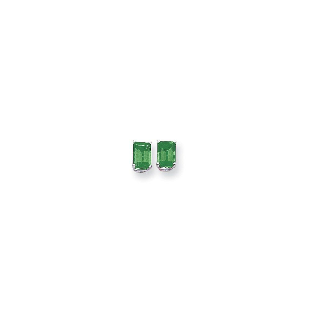 14k White Gold 7x5mm Emerald Cut Emerald Earrings