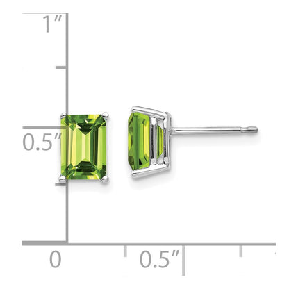 14k White Gold 7x5mm Emerald Cut Peridot Earrings