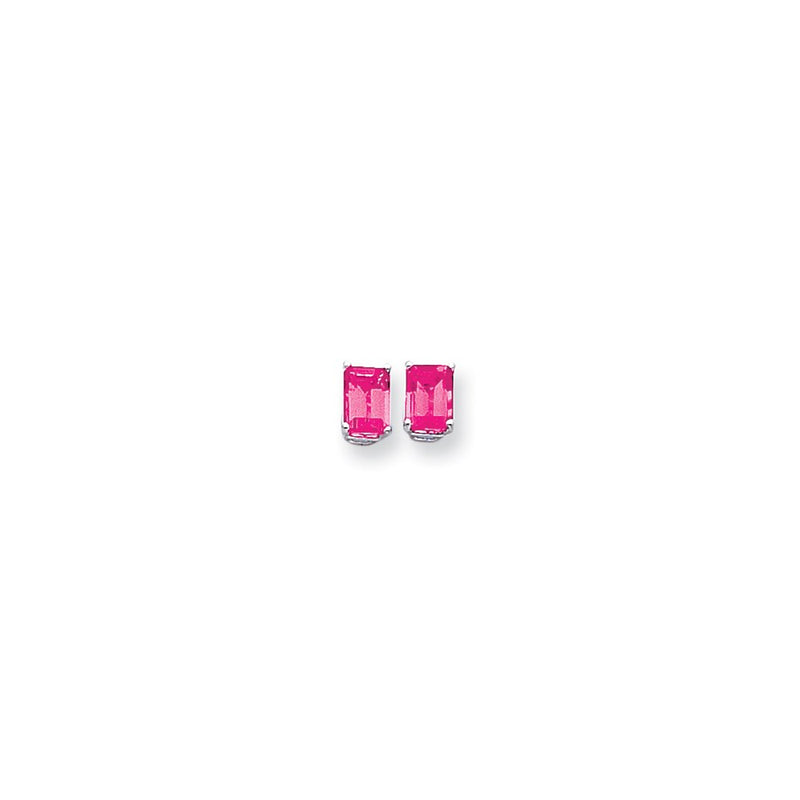 14k White Gold 7x5mm Emerald Cut Pink Tourmaline earring